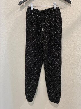 Adika Black Quilted Joggers with Silver Stitching